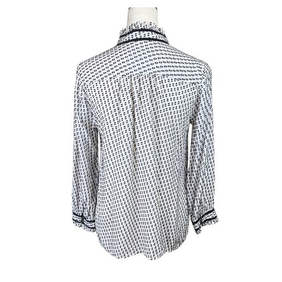 J. Crew Black & White Swiss Dot Silk Blend Long Sleeve Mock Neck Blouse - Picture 4 of 14